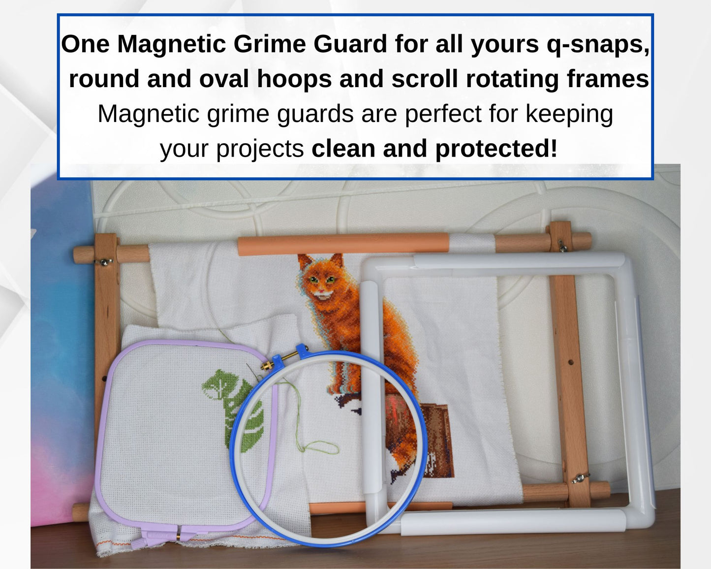 Universal Magnetic Grime Guard for qsnap hoop scroll frame rotate Embroidery grime guard 8×8 11×11 11×17 frame